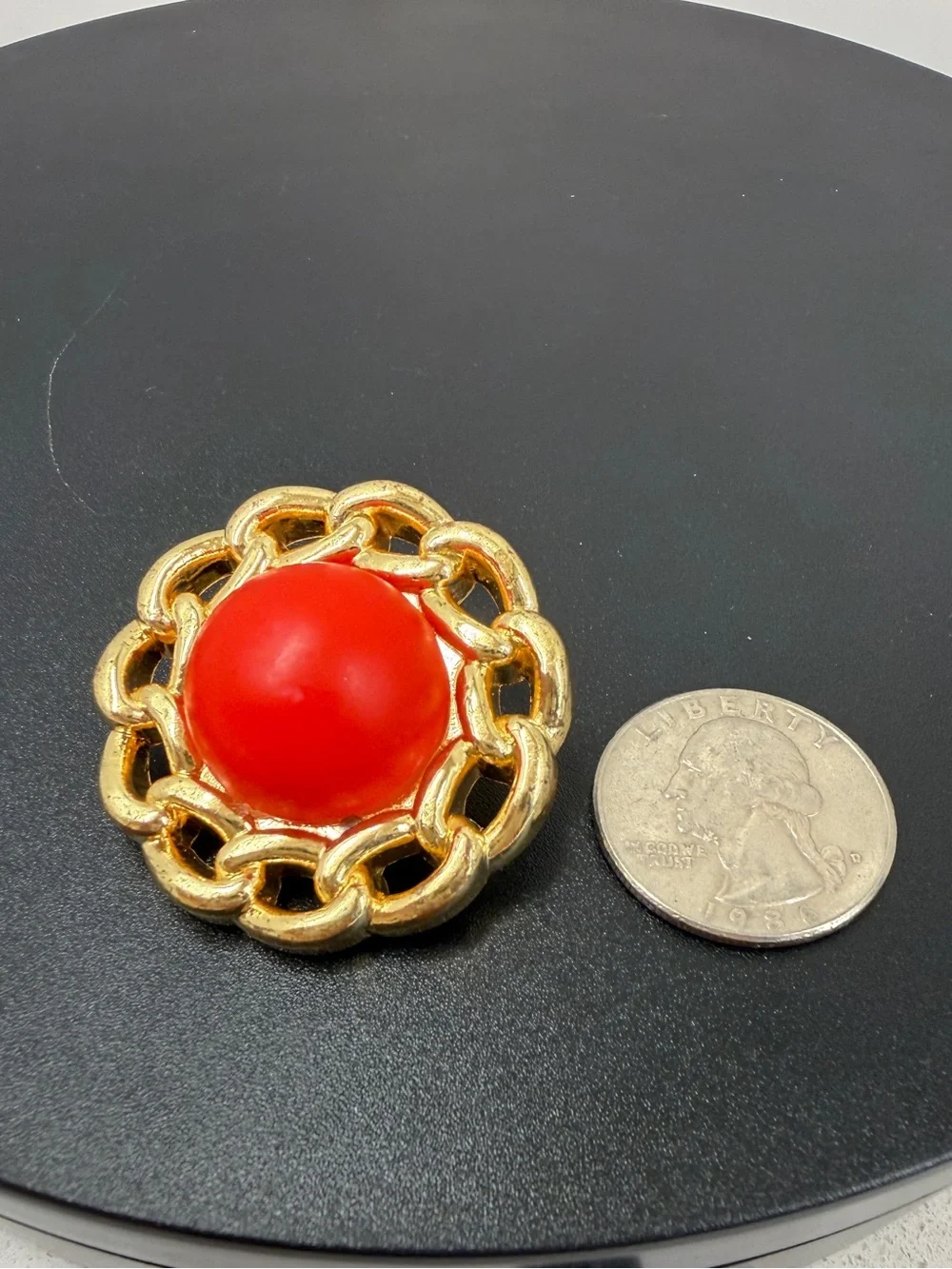 Retro Red & Gold Molded Plastic Clip-On Statement Earrings